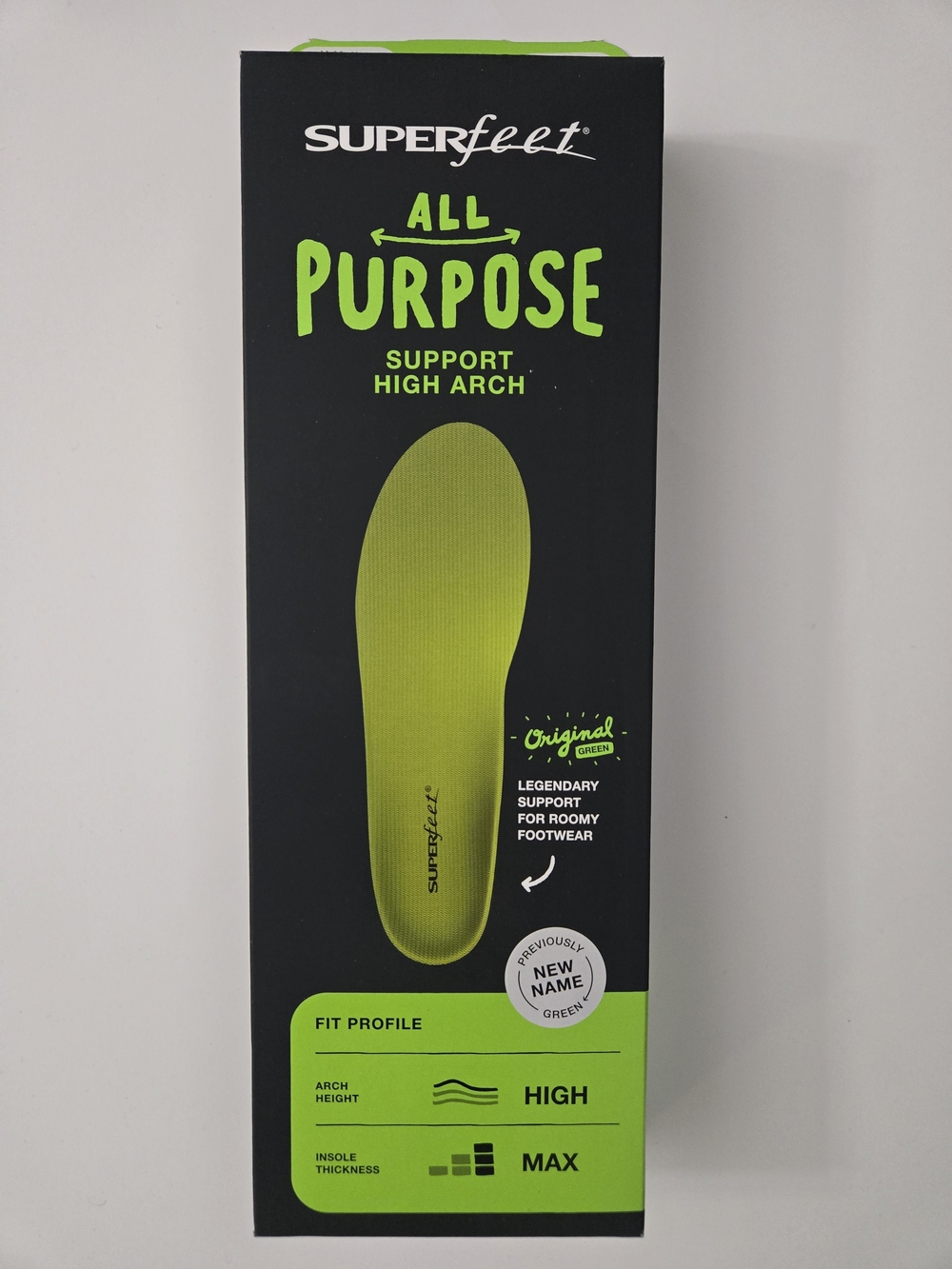 Superfeet All Purpose High Arch Support Insoles Green Size E Men 9.5-11 Women 10